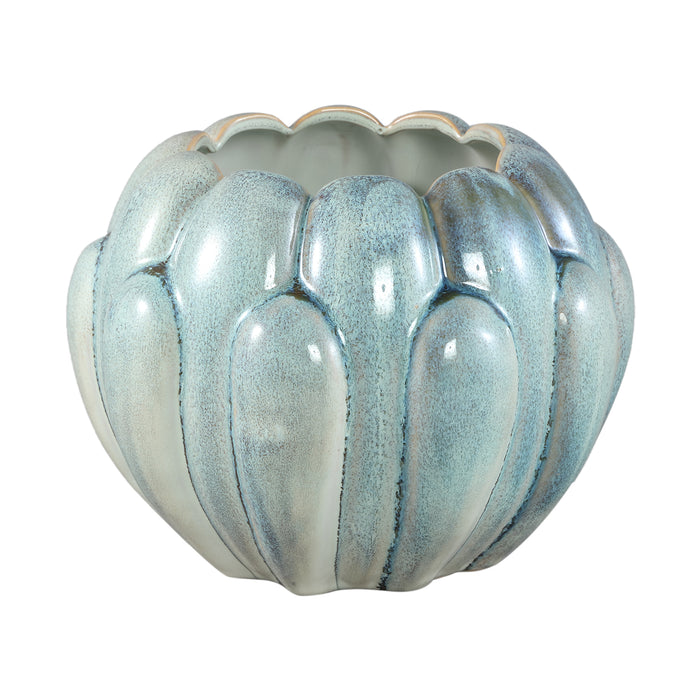 PTMD Divinder Petrol Ceramic Ribbed Pot Round L