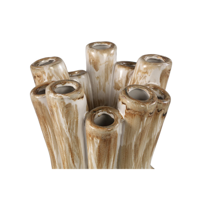 PTMD Manali Cream Ceramic Round Vase Colored Tubes L