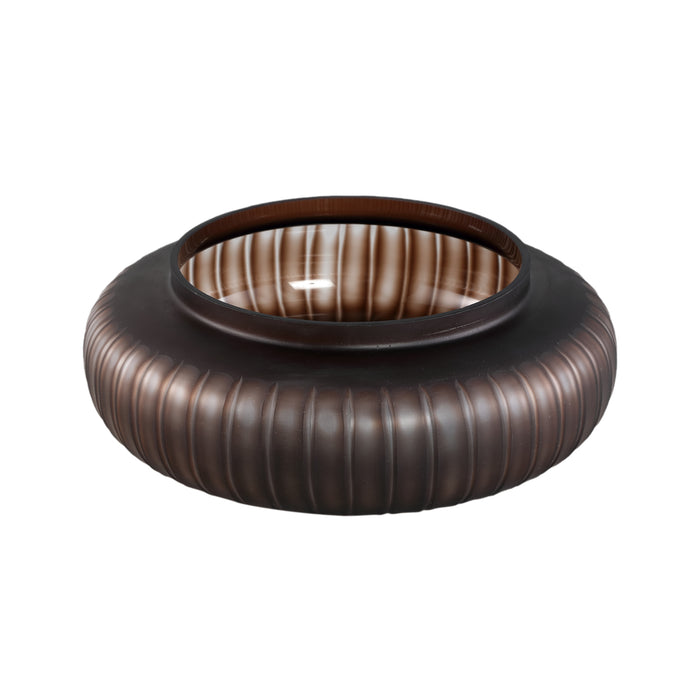 PTMD Linesa Brown Carved Glass Round Vase Low Matt