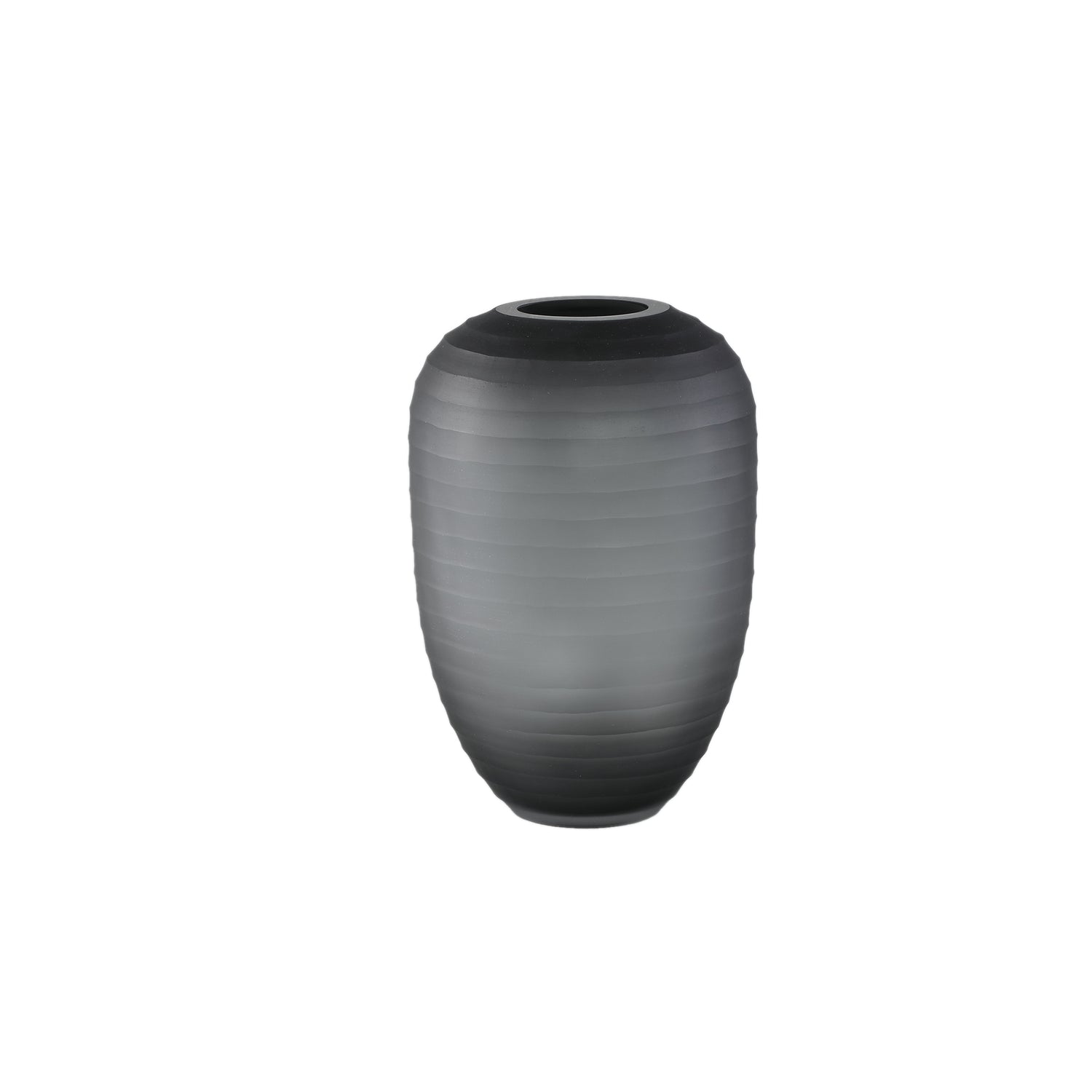 PTMD Nadah Grey Round Ribbed Glass Vase High S