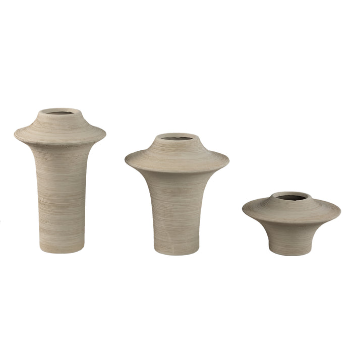 PTMD Rinder Beige Matt Ceramic Wide Ring Vase High S