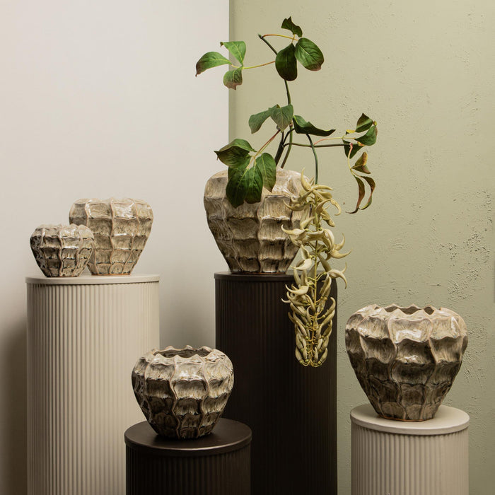 PTMD Cedric Cream Ceramic Round Wavy Pot Mixed Colors L