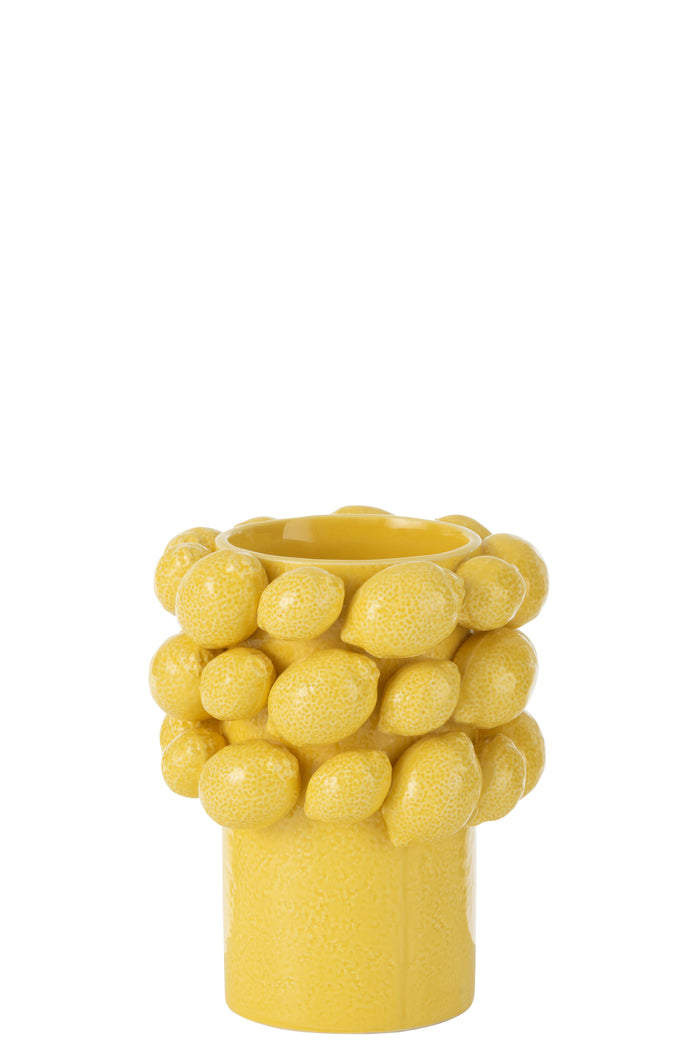 J-Line vaas Citroenen - keramiek - geel - small  - 18 cm hoo