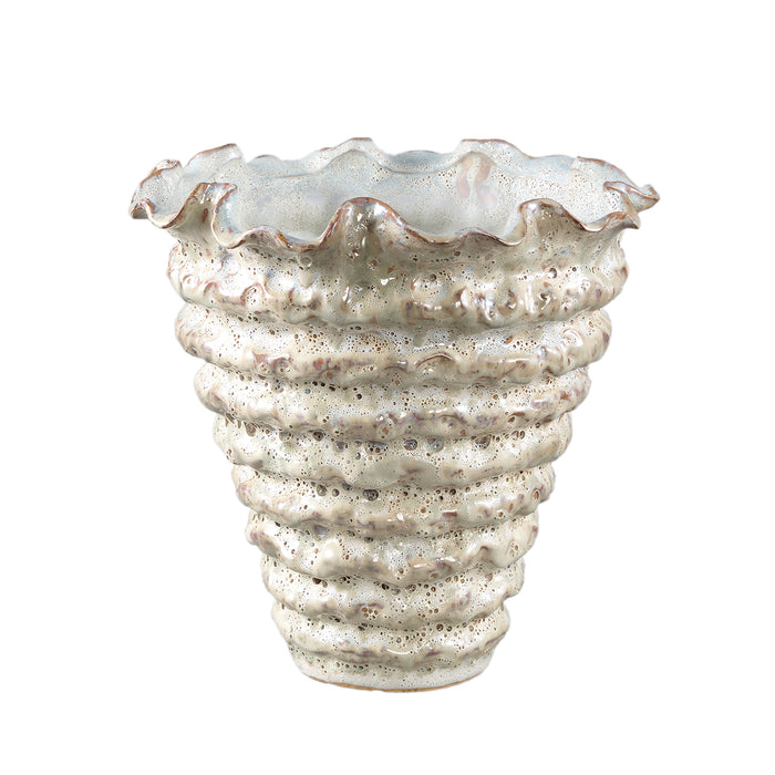 PTMD Nianh Cream Ceramic Pot Irregular Ribbed Round XL