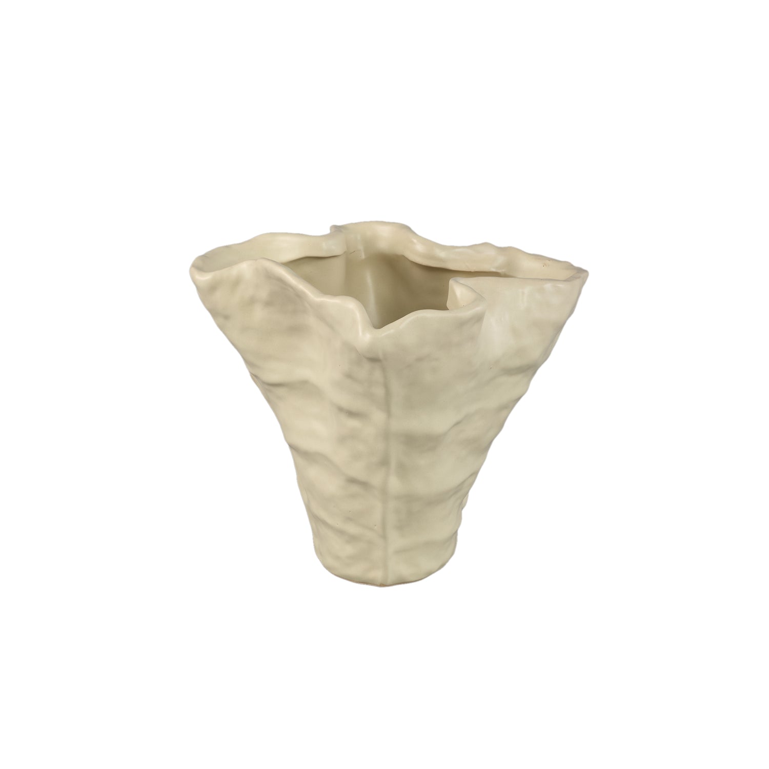 PTMD Reff Cream Matt Ceramic Wavy Shaped Pot M
