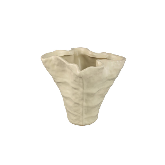 PTMD Reff Cream Matt Ceramic Wavy Shaped Pot M