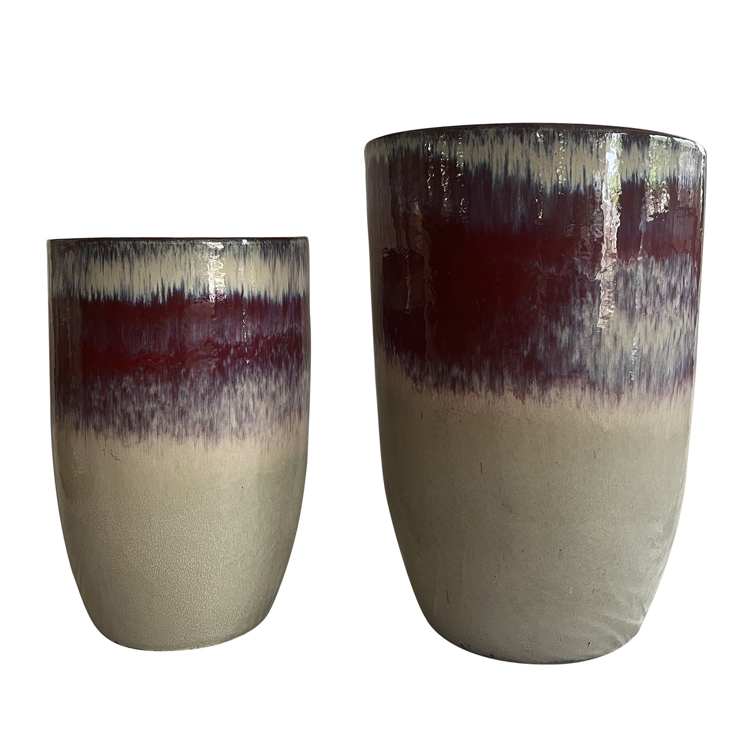 PTMD Tijs Pink Ceramic Round High Pot Set Of 2