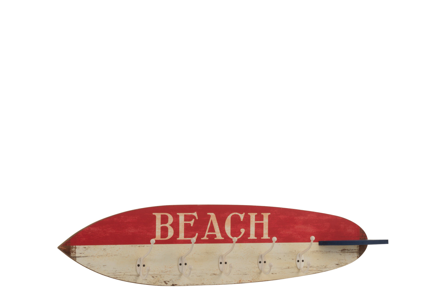 J-line - Surfplank 5haken Hout Wit|rood|blauw - 87x9x20.5cm