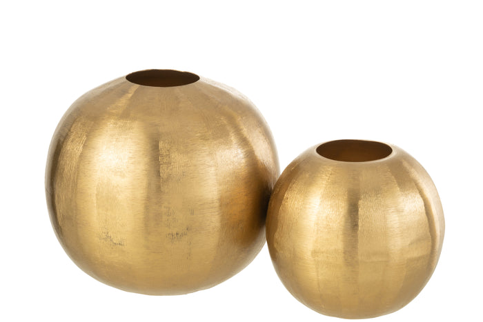 J-Line vaas Rond Met Groeven - metaal - goud - large - Ø 20 cm