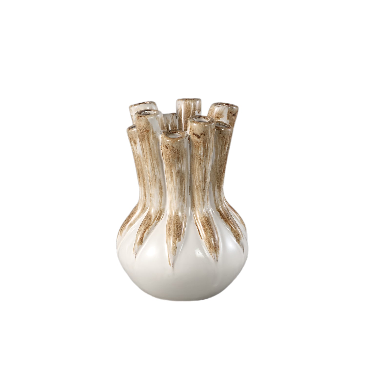 PTMD Manali Cream Ceramic Round Vase Colored Tubes M