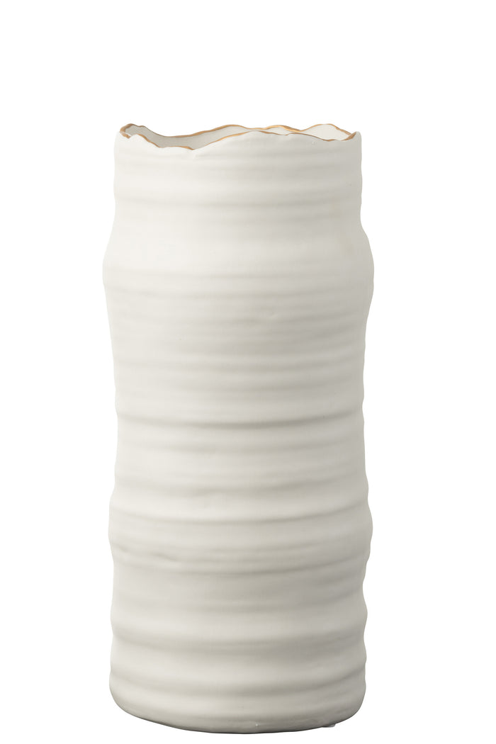 J-Line vaas Golven - porselein - wit|goud - 31.5 cm hoog