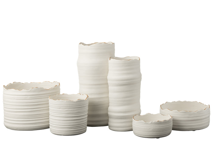 J-Line vaas Golven - porselein - wit|goud - 31.5 cm hoog