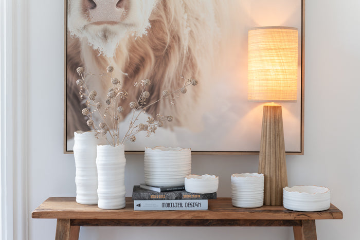 J-Line vaas Golven - porselein - wit|goud - 31.5 cm hoog