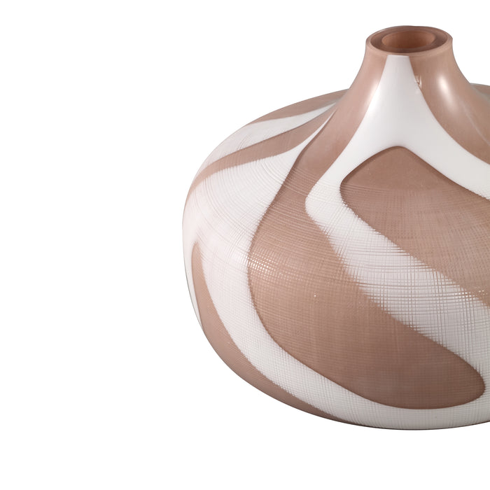 PTMD Nuhin Cream Glass Vase White Stripes Round