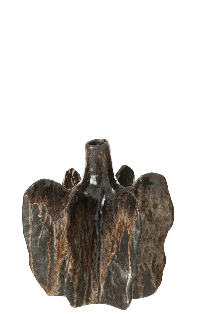 J-Line vaas Naga - keramiek - zwart|bruin - medium - Ø 18 cm