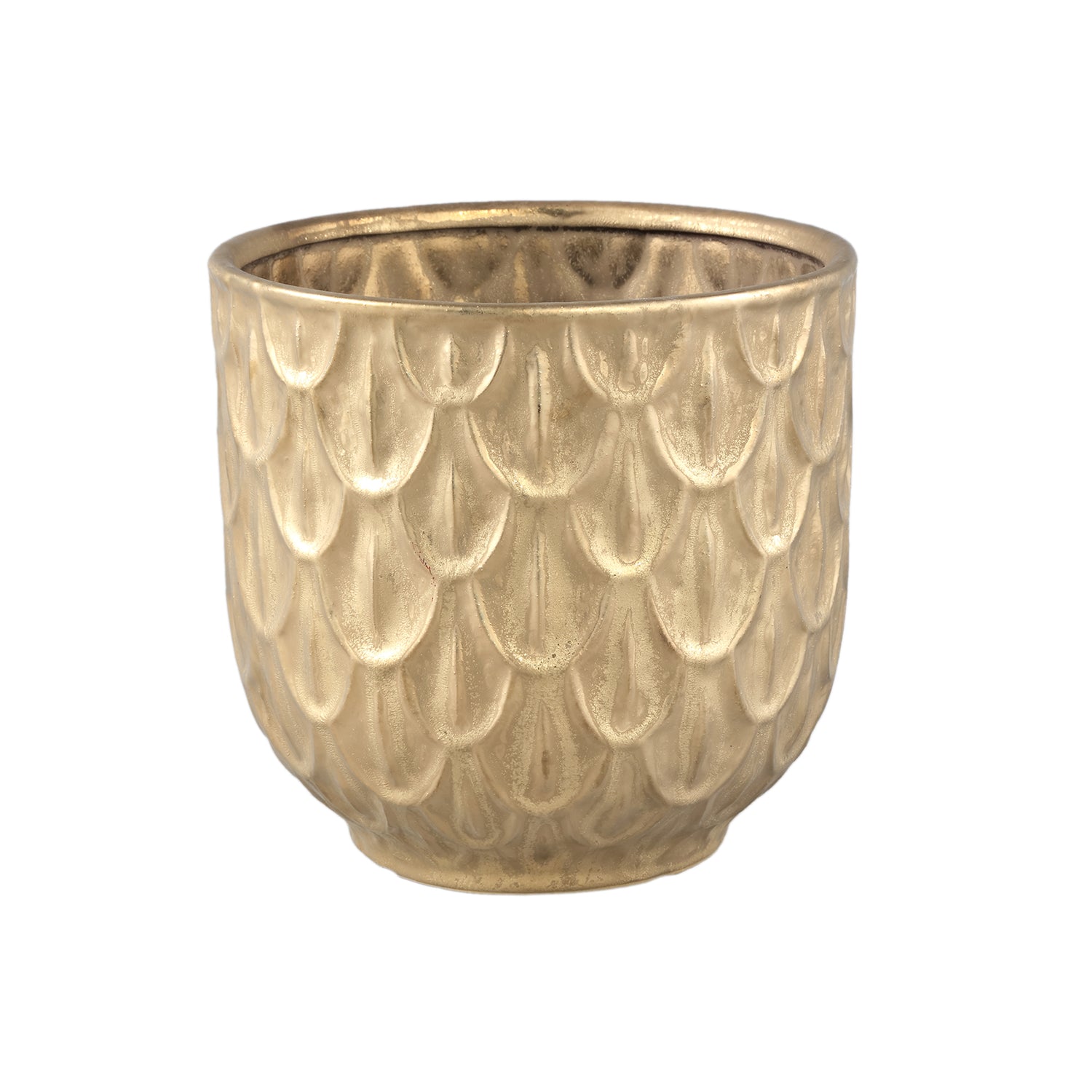 PTMD Kobee Gold Ceramic Glazed Pot Round LeavepatternXL