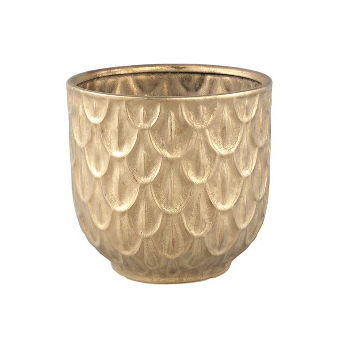 PTMD Kobee Gold Ceramic Glazed Pot Round LeavepatternXL