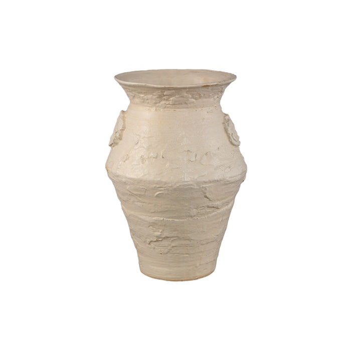 PTMD Leandra Beige Round Ceramic Jar Rough Structure L