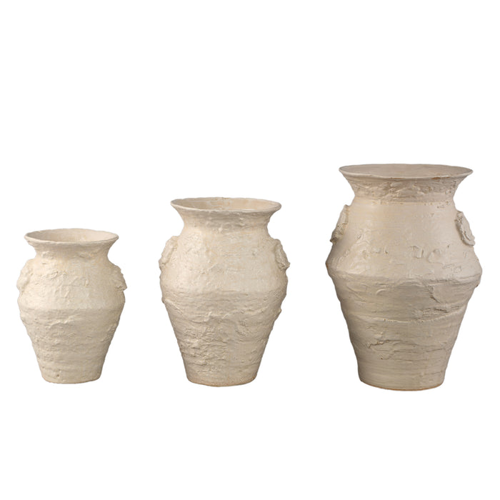 PTMD Leandra Beige Round Ceramic Jar Rough Structure L