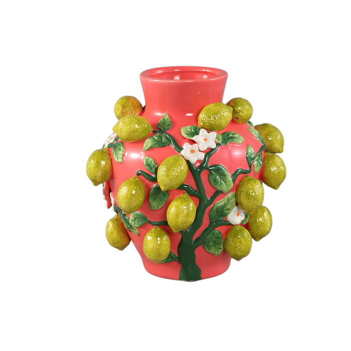 PTMD Stacy Pink Ceramic Jar Vase With Lemons On Twig