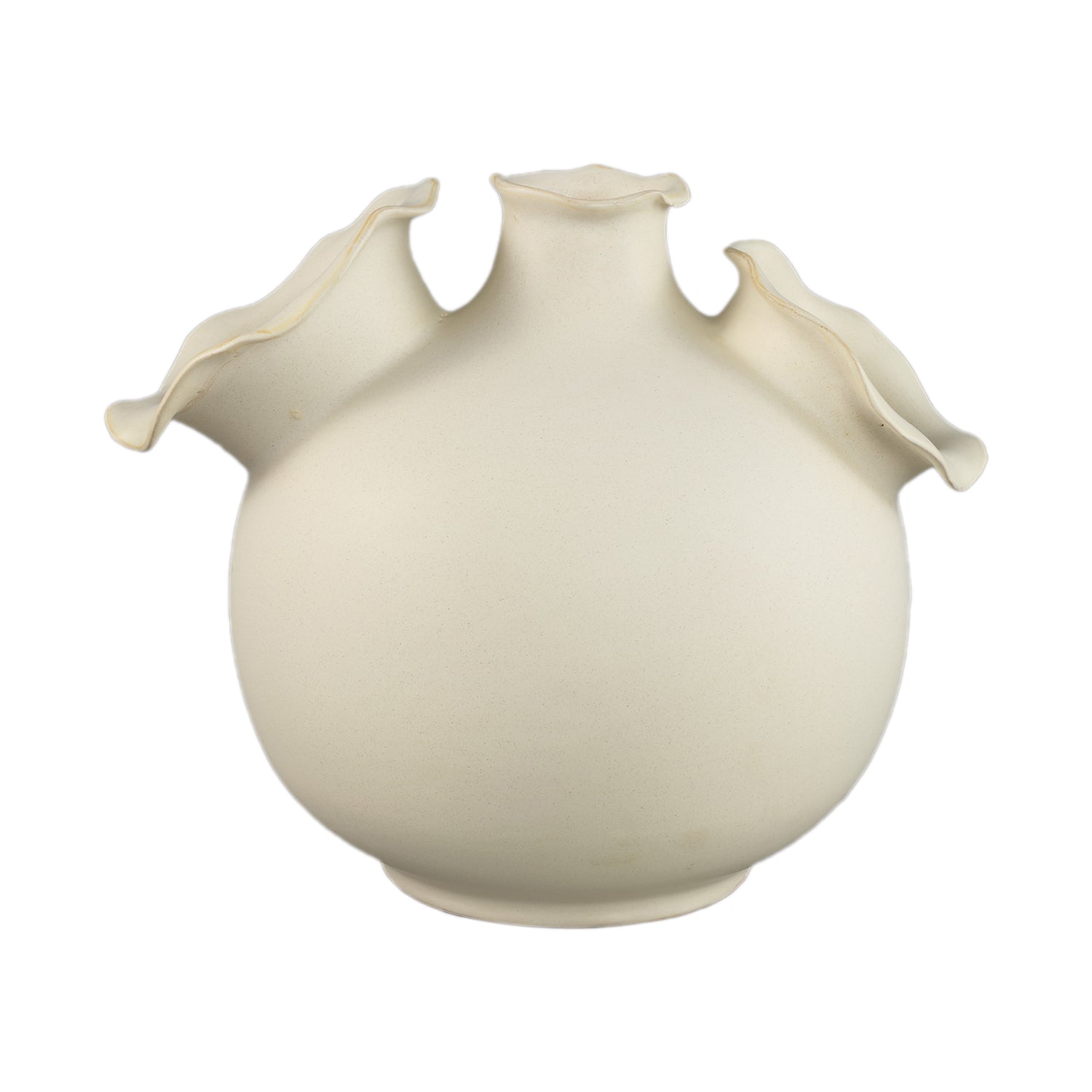 PTMD Umme Cream Round Glazed Ceramic Vase Wavy Edges M