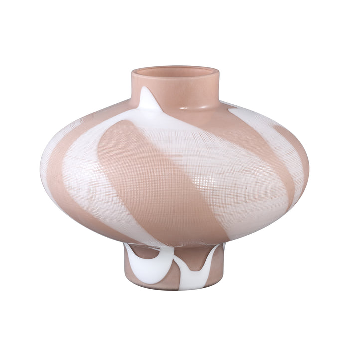 PTMD Nuhin Cream Glass Vase White Stripes Round On Base