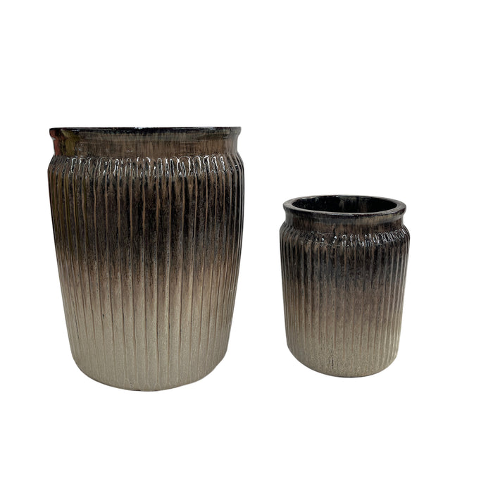 PTMD Alicen Cream Ceramic Ribbed Round Pot Set Of 2