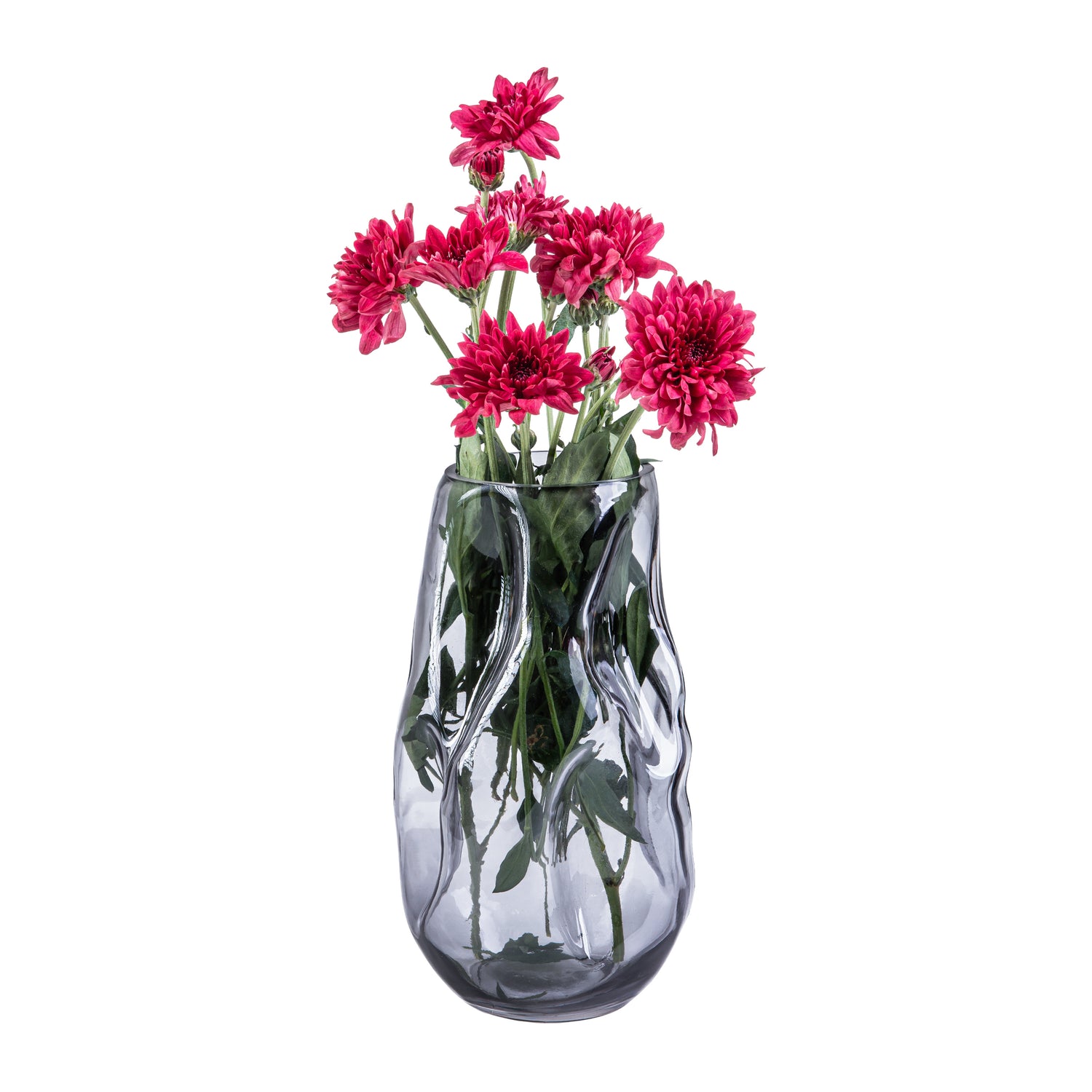 QUVIO Vaas ingedeukt – Maat L – Glas – Grijs