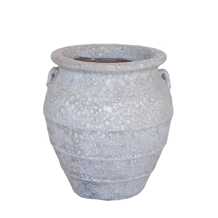 PTMD Athulya White Round Ceramic Jar Pot Rough Finish