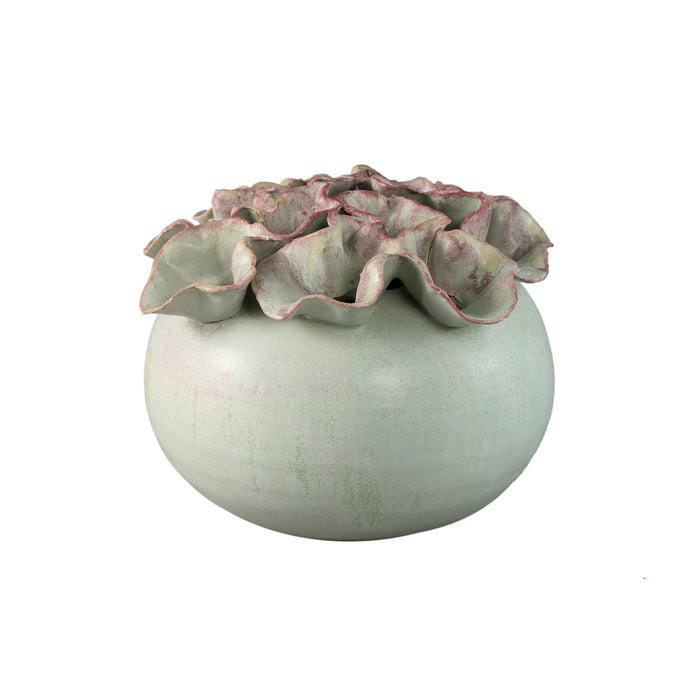PTMD Jullia Green Ceramic Vase Flower Shaped Holes L