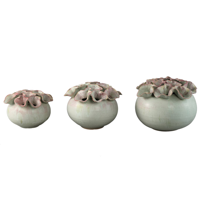 PTMD Jullia Green Ceramic Vase Flower Shaped Holes L