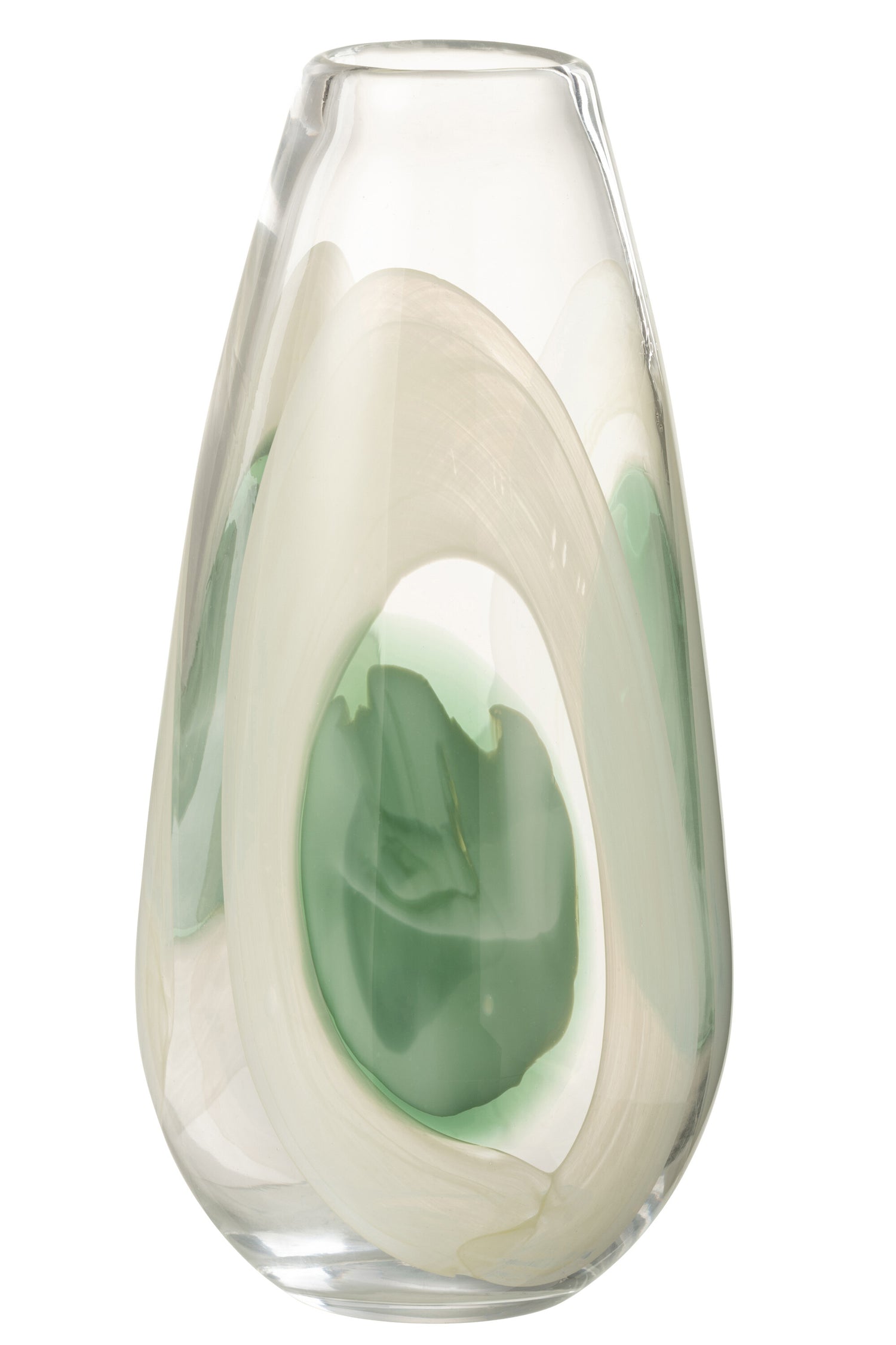 J-Line vaas Livy - glas - groen|wit|transparant - large - 37 cm hoog