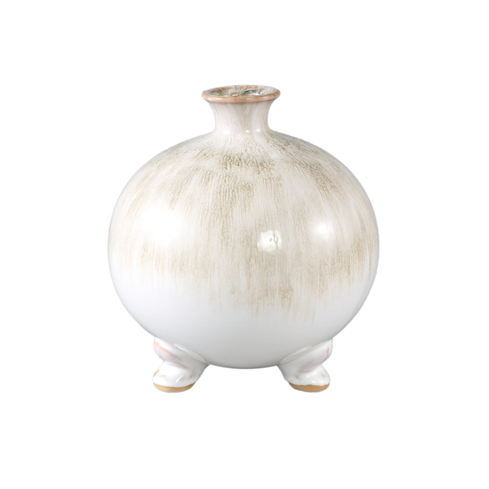 PTMD Zoran Cream ceramic glazed bottle pot bulb foot L