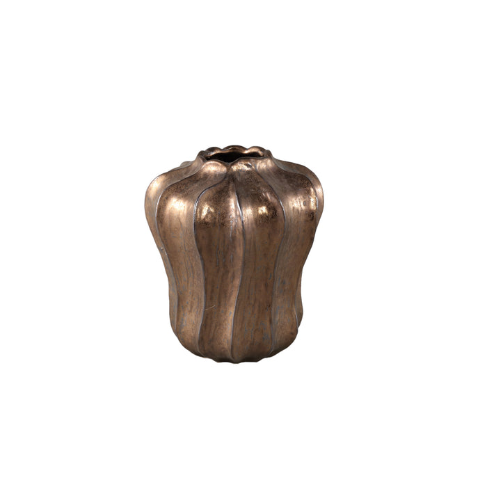 PTMD Hamish Bronze Ceramic Round Wavy Shaped Vase S