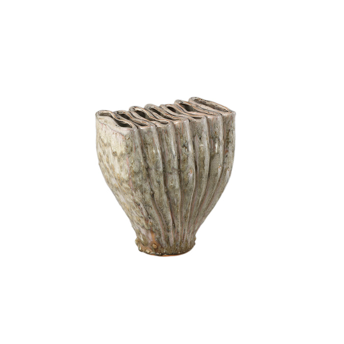 PTMD Trish Cream Ceramic Oval Shaped Vase Divided Top S