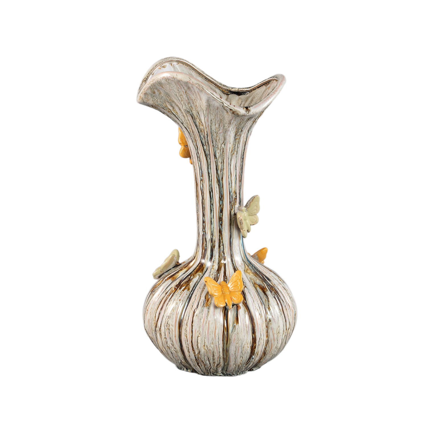 PTMD Tamarae Cream Ceramic Flowy Vase W Butterfly L