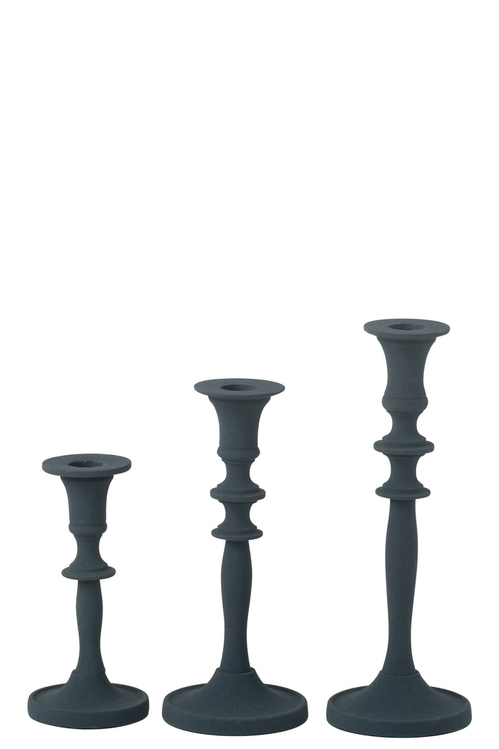 J-line - Set 3 Kaarshouders Klassiek Aluminium Blauw - 8x8x23cm