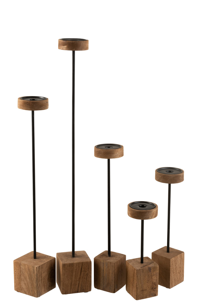 J-line - Kandelaar Op Voet Vierkant Mango Hout|ijzer  XL - 10x10x90cm