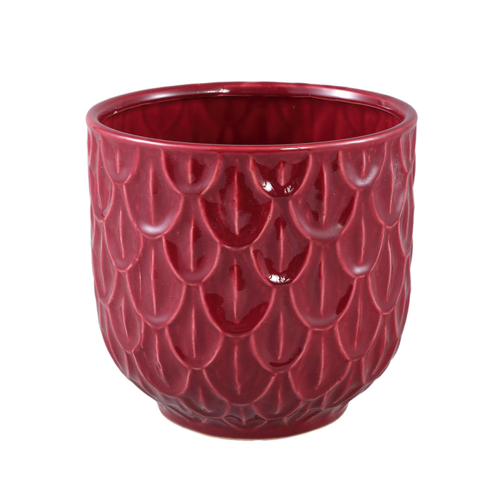 PTMD Kobee Red Ceramic Glazed Pot Round Leave PatternXL