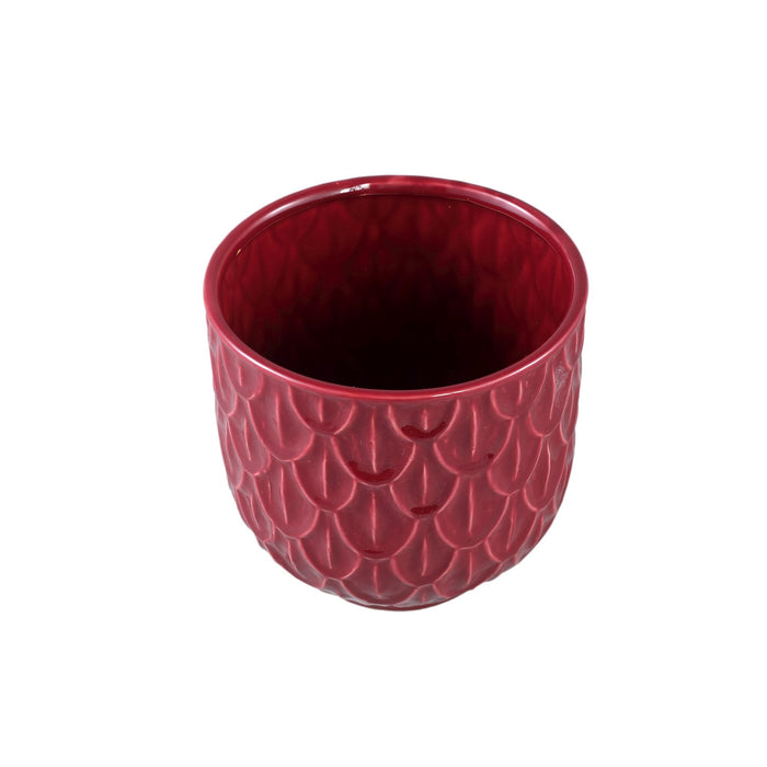 PTMD Kobee Red Ceramic Glazed Pot Round Leave PatternXL