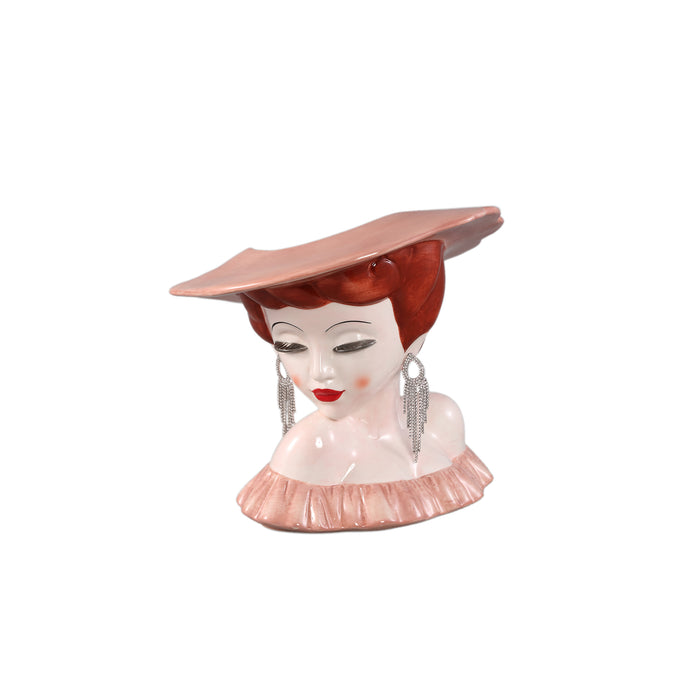 PTMD Lady Pink Ceramic Women With Hat Pot