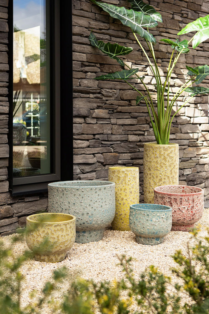 PTMD Dezzel Yellow Glazed Round Ceramic Pot High SV2