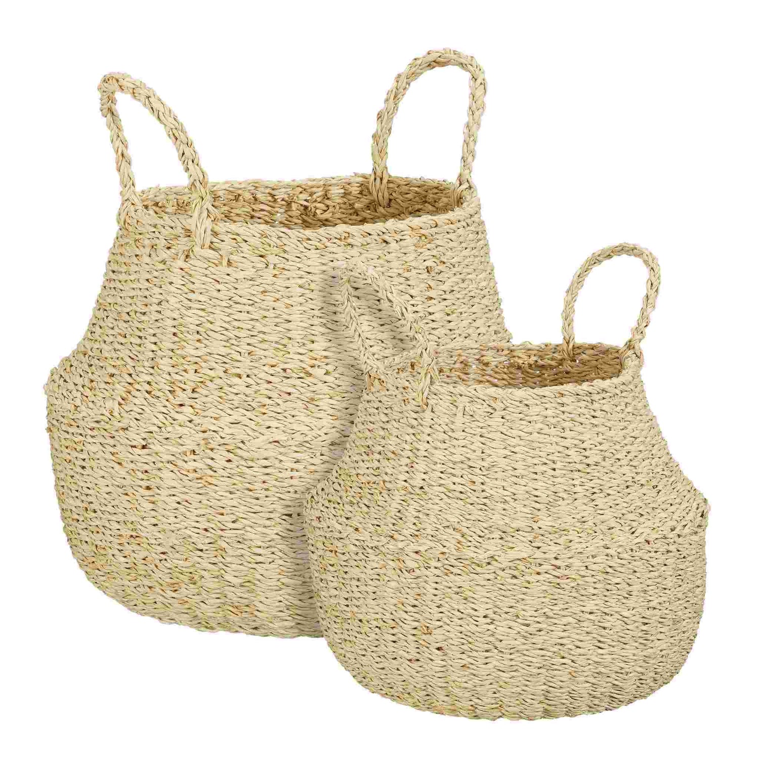 Mica Decorations Mand Melissa - 26x26x32 cm - Zeegras - Licht Bruin - Set van 2