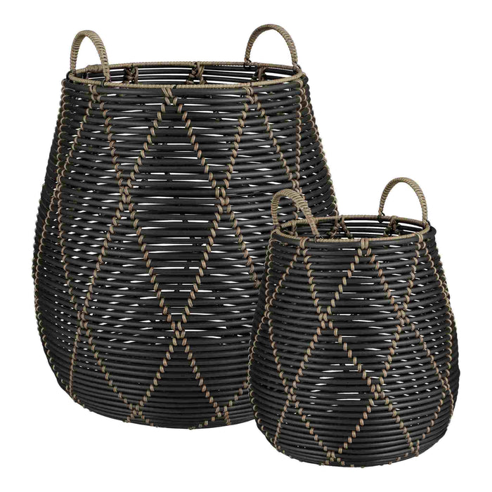 Mica Decorations Mand Capeno - 47x47x50 cm - Gerecycled Plastic - Zwart - Set van 2