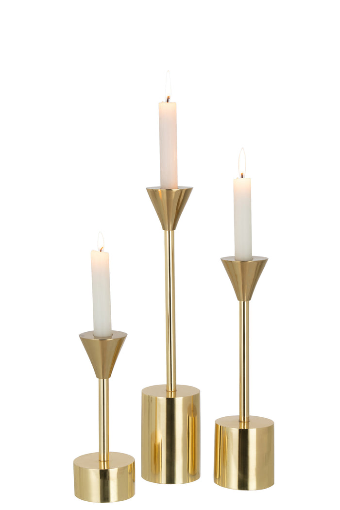 J-line - Set 3 Kandelaars Emma Aluminium Blinkend Goud - 7.5x7.5x37cm