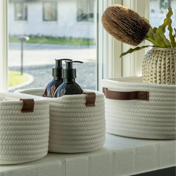 QUVIO Opbergmanden - Katoen - Wit - Set van 3