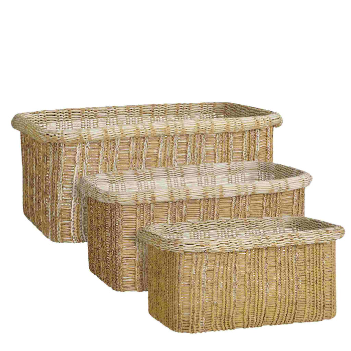 Mica Decorations Mand Danfield - 43x31x19 cm - Gerecycled Katoen - Licht Bruin - Set van 3