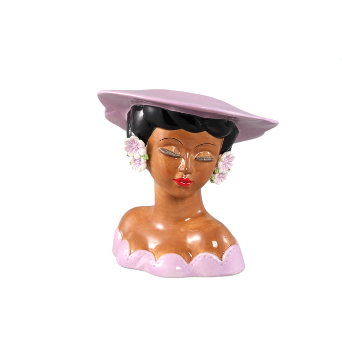 PTMD Lady Purple Ceramic Women With Hat Pot
