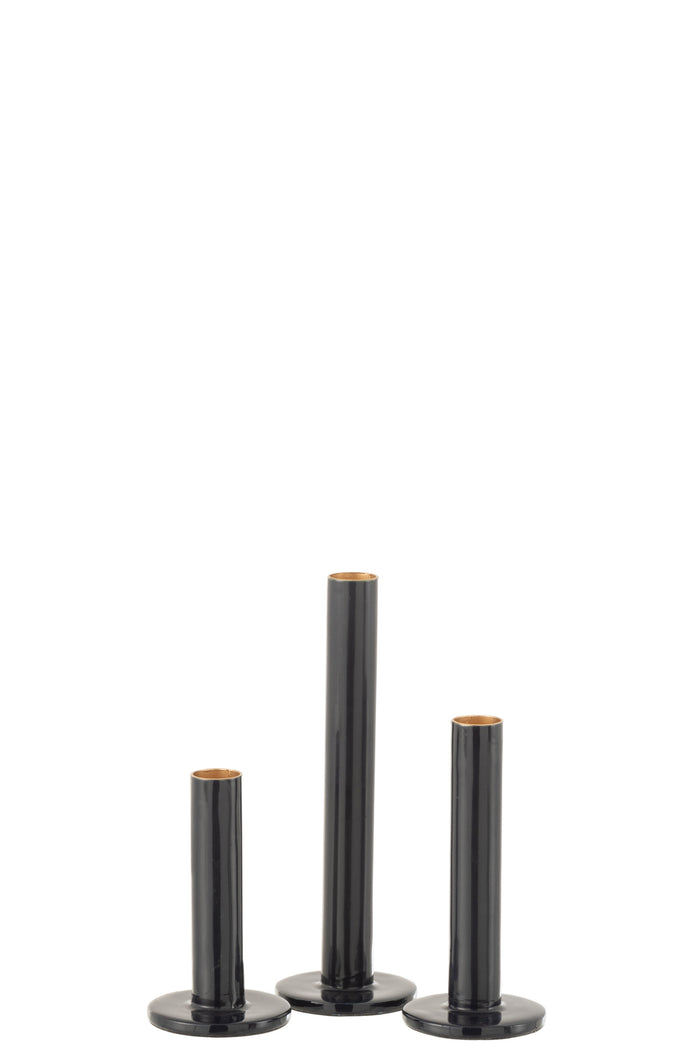 J-line - Set 3 Kandelaars Laag Modern Metaal Blinkend Blauw - 7x7x22cm