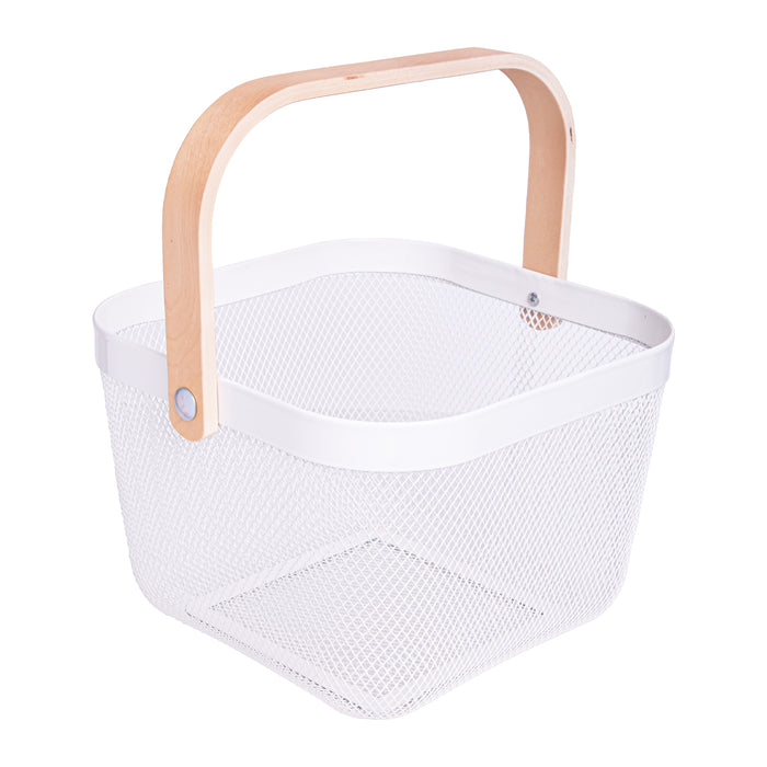 QUVIO Draagbare mand – Met houten handvat – Metaal - Wit